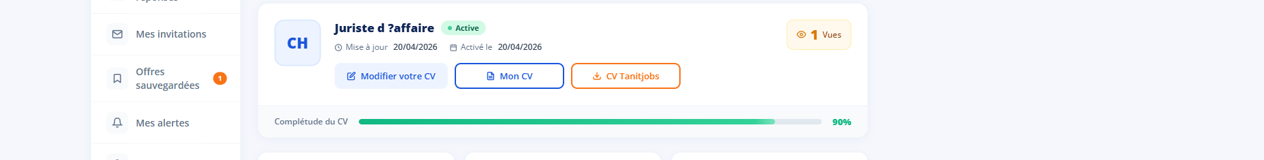 La carte de votre CV et sa barre de complétude