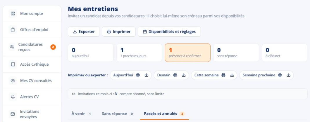 L’agenda : compteurs, onglets et filtres