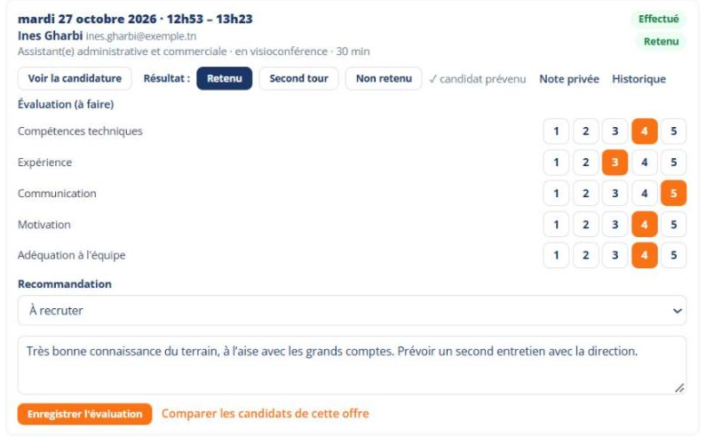 La grille d’évaluation d’un entretien effectué (compte abonné)