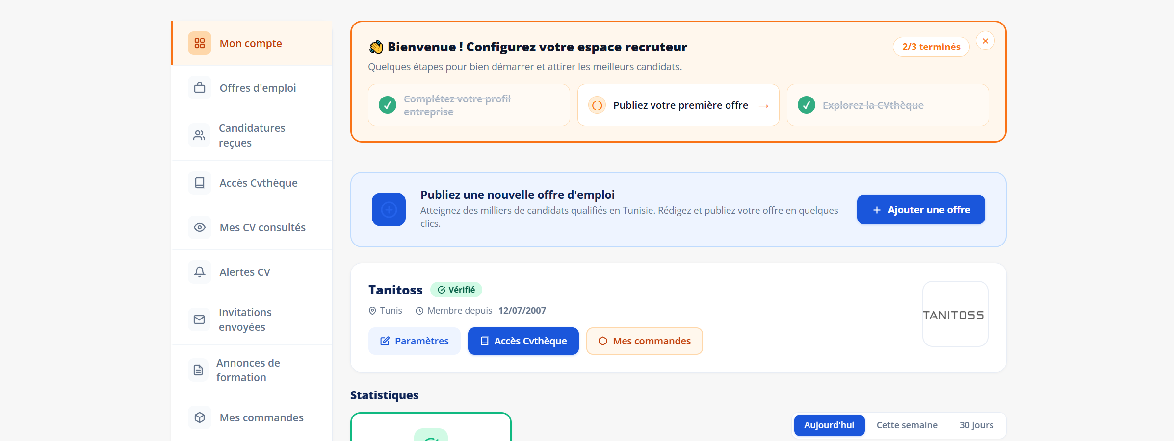 La page de connexion de votre espace recruteur