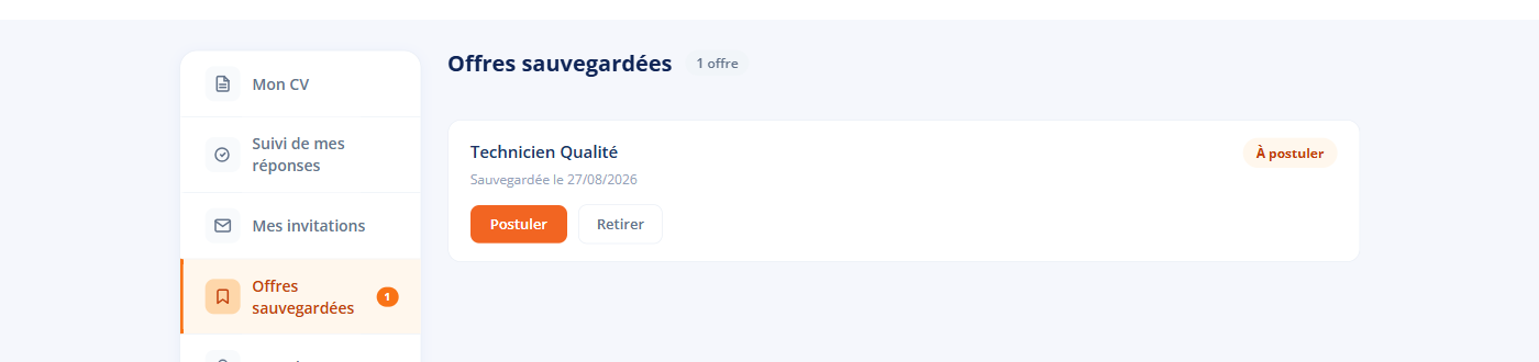 Vos offres sauvegardées, chacune avec son état